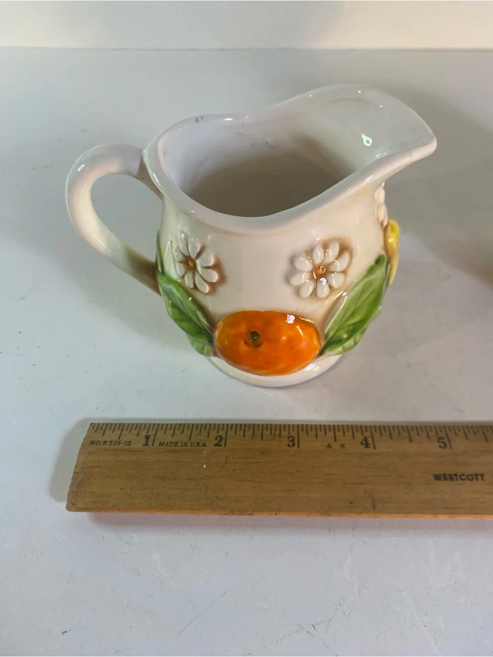 Vintage Fred Roberts Ceramic Fruit & Daisy Creamer Pitcher & Covered Sugar Bowl